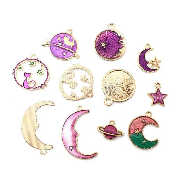 48pcs Star Moon Universe Enamel Metal Charms for DIY Jewelry