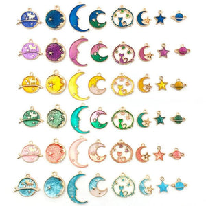 48pcs Star Moon Universe Enamel Metal Charms for DIY Jewelry