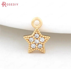 10PCS 8x9MM Brass Zircon Champagne Plated Star Charms Pendants