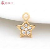 10PCS 8x9MM Brass Zircon Champagne Plated Star Charms Pendants