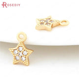 10PCS 8x9MM Brass Zircon Champagne Plated Star Charms Pendants