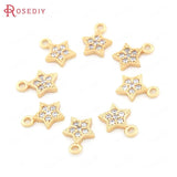 10PCS 8x9MM Brass Zircon Champagne Plated Star Charms Pendants