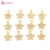 10PCS 8x9MM Brass Zircon Champagne Plated Star Charms Pendants