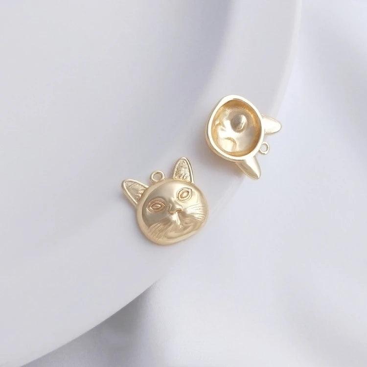 2Pcs Real Plated Cat Head Charms Round Pendants