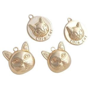 2Pcs Real Plated Cat Head Charms Round Pendants