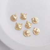 2Pcs Real Plated Cat Head Charms Round Pendants