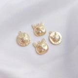 2Pcs Real Plated Cat Head Charms Round Pendants