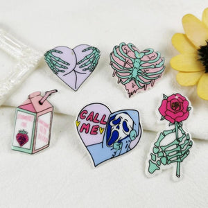 10Pcs Pastel Goth Charms Skull Rose Buttock Acrylic Jewlery Findings