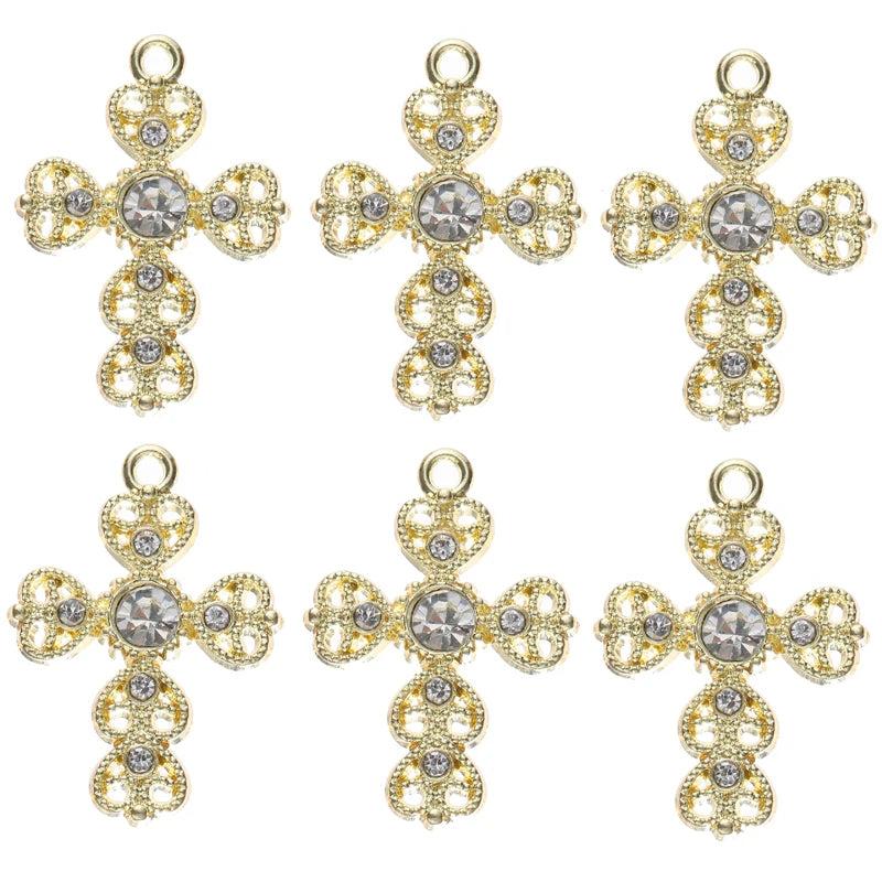 10pcs Sparkling Rhinestone Cross Charms for DIY Jewelry Making