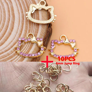 10Pcs Cat Charms Rhinestones Pendants For Jewerly Making
