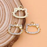 10Pcs Cat Charms Rhinestones Pendants For Jewerly Making