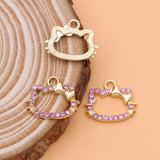 10Pcs Cat Charms Rhinestones Pendants For Jewerly Making