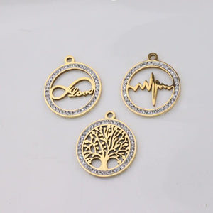 3pcs 22mm Stainless Steel Stones Charm Pendant - DIY Jewelry Making