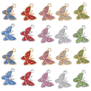 20Pcs Zircon Butterfly Necklace Pendant Pink Animal Charm Jewelry Making