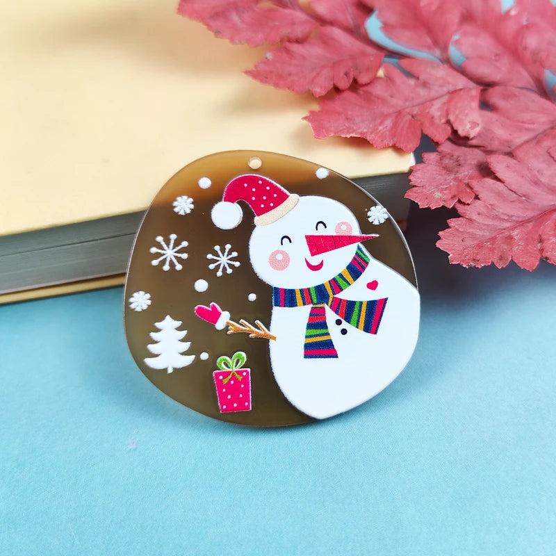 10pcs Christmas Acrylic Snowman Deer Charms DIY Jewelry Make