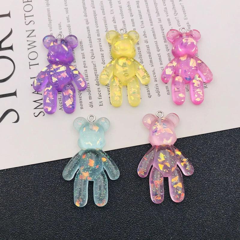 10pcs Resin Glitter Sparkle Bear Charm Pendant for DIY Making