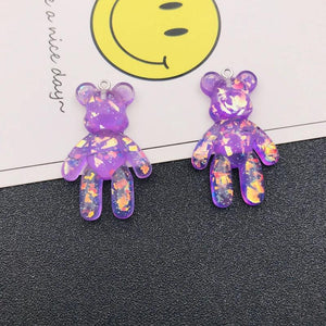 10pcs Resin Glitter Sparkle Bear Charm Pendant for DIY Making