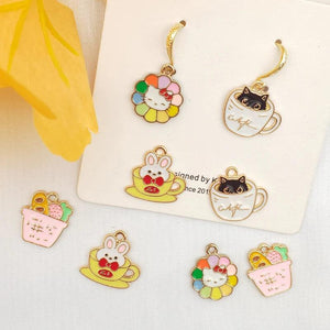 10pcs Cartoon Mug Cat Earrings DIY Jewelry Charms