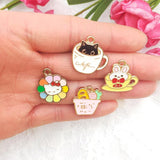 10pcs Cartoon Mug Cat Earrings DIY Jewelry Charms