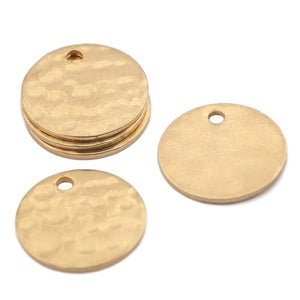 50pcs Brass Round Hammered Charms Dog Tag Pendants for DIY Earrings