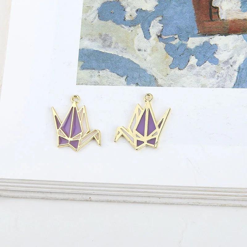10pcs Drop Oil Thousand Paper Crane Enamel Charms Pendants Jewelry Findings