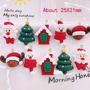 10Pcs Christmas Snowman Santa Resin Charms for DIY Jewelry Making