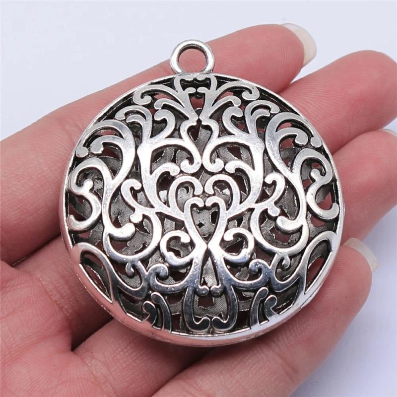 1pcs 50x50mm 3D Hollow Carved Flower Pendant Charms Antique Silver Zinc Alloy