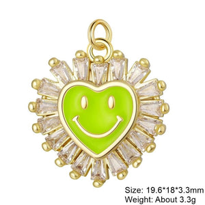 18K Real Plated CZ Heart Round Enamel Charms DIY Jewelry Making