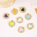 18K Real Plated CZ Heart Round Enamel Charms DIY Jewelry Making