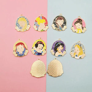 6pcs Sweet Princess Enamel Charms Jewelry Making Metal Ornament Pendant