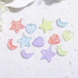 12pcs Glitter Star Heart Moon Charms for DIY Jewelry Decoration