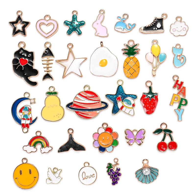 30pcs Heart Animal Fruit Enamel Charms for DIY Jewelry Making