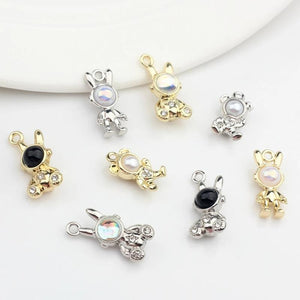 Retro Space Rabbit Charms Pendant 6pcs - DIY Jewelry Making