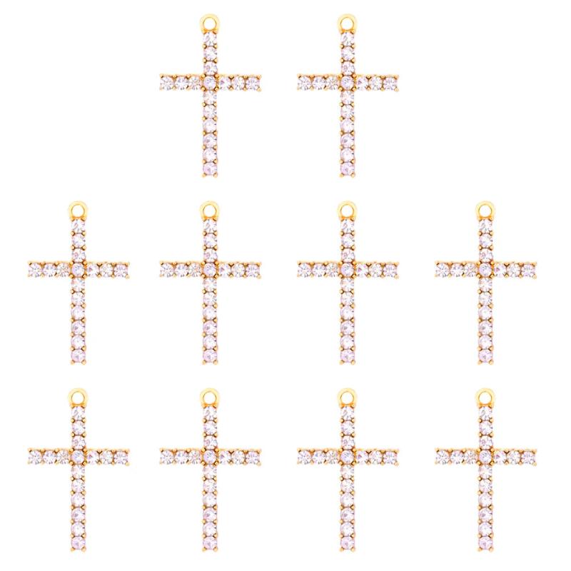 10Pcs Silver Crystal Rhinestone Cross Charms DIY Jewelry Making Findings
