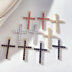 10Pcs Silver Crystal Rhinestone Cross Charms DIY Jewelry Making Findings