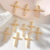 10Pcs Silver Crystal Rhinestone Cross Charms DIY Jewelry Making Findings