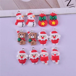 10Pcs Xmas Charms Santa Snowman Pendants Jewelry DIY Craft Earring Findings