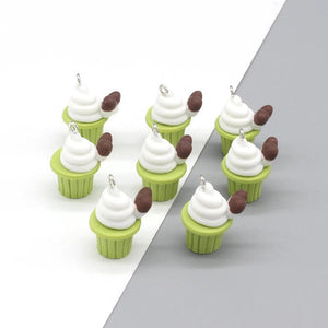 10pcs Matcha Cream Cake Resin Charms 3D Cupcaks Food Pendant