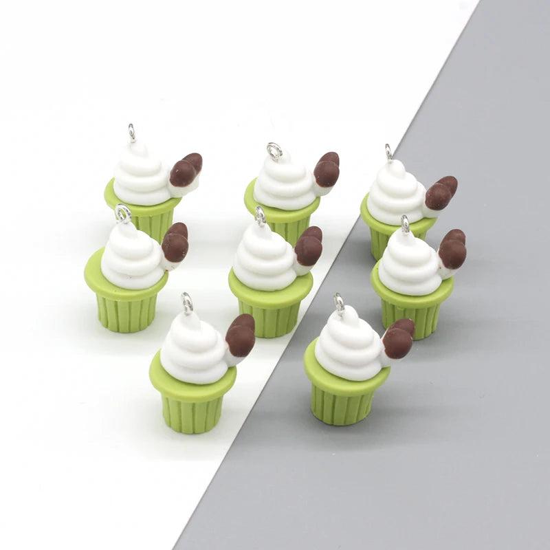 10pcs Matcha Cream Cake Resin Charms 3D Cupcaks Food Pendant