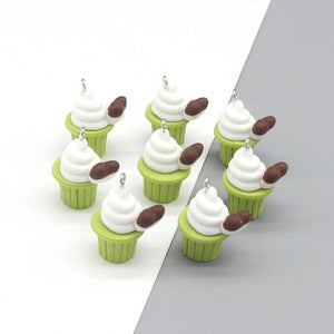 10pcs Matcha Cream Cake Resin Charms 3D Cupcaks Food Pendant