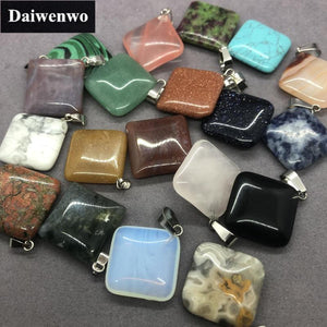 10pcs/lot Flat Square Pendant Natural Stone Malachite Green Aventurine