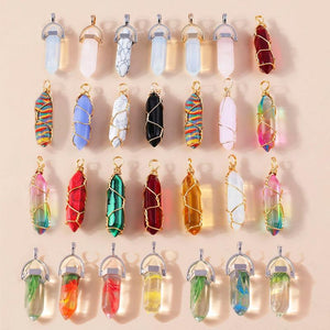 5pcs Hexagonal Column Quartz Crystal Amethyst Pendants