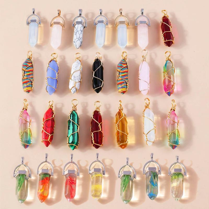 5pcs Hexagonal Column Quartz Crystal Amethyst Pendants