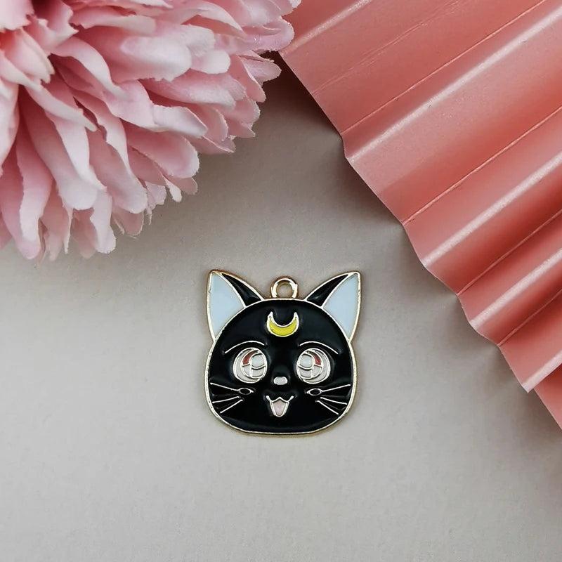 10pcs Moon Cat Metal Charms Pendant Earring DIY Jewelry Accessories