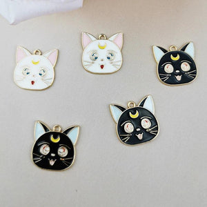 10pcs Moon Cat Metal Charms Pendant Earring DIY Jewelry Accessories