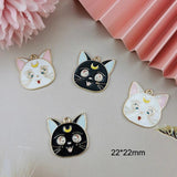 10pcs Moon Cat Metal Charms Pendant Earring DIY Jewelry Accessories