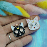 10pcs Moon Cat Metal Charms Pendant Earring DIY Jewelry Accessories