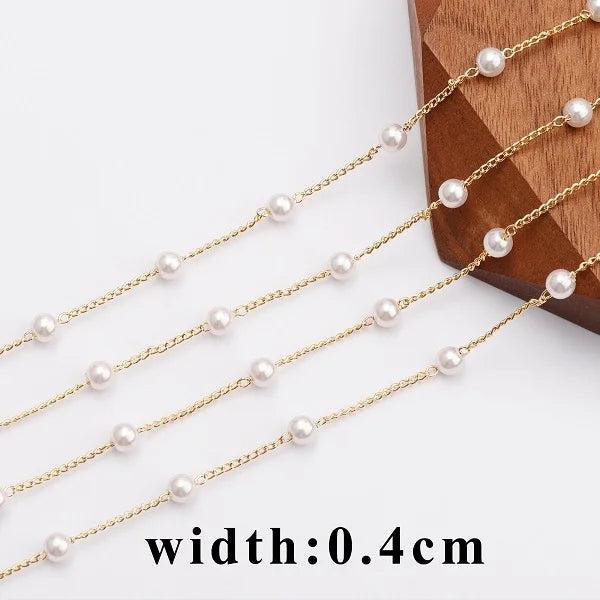 18k Plated Chain with Plastic Pearl Beads for DIY Necklace