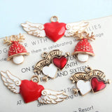 10pcs Heart-shaped Mushroom Enamel Charms DIY Love Alloy Pendant