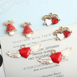 10pcs Heart-shaped Mushroom Enamel Charms DIY Love Alloy Pendant